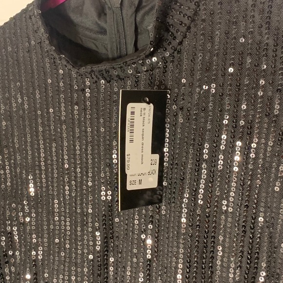 Mabell Black Sequin Mock Neck Long Sleeve Midi Dress Womens Size M - Picture 2 of 4